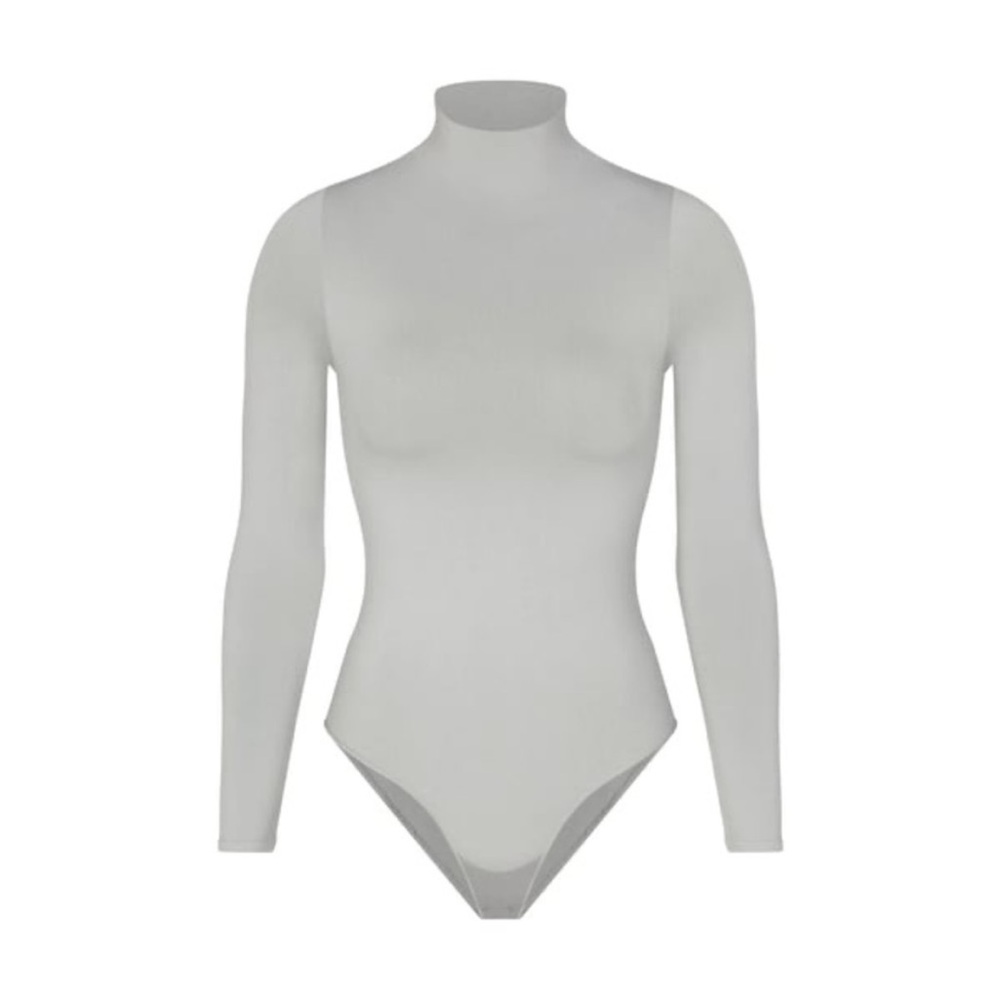 Skims Essential Mock Neck Long Sleeve bodysuit in light grey size S/M